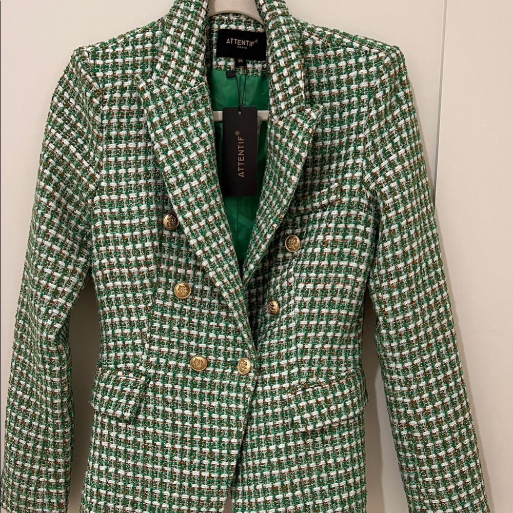 Attentif Paris Green Tweed Women's Blazer